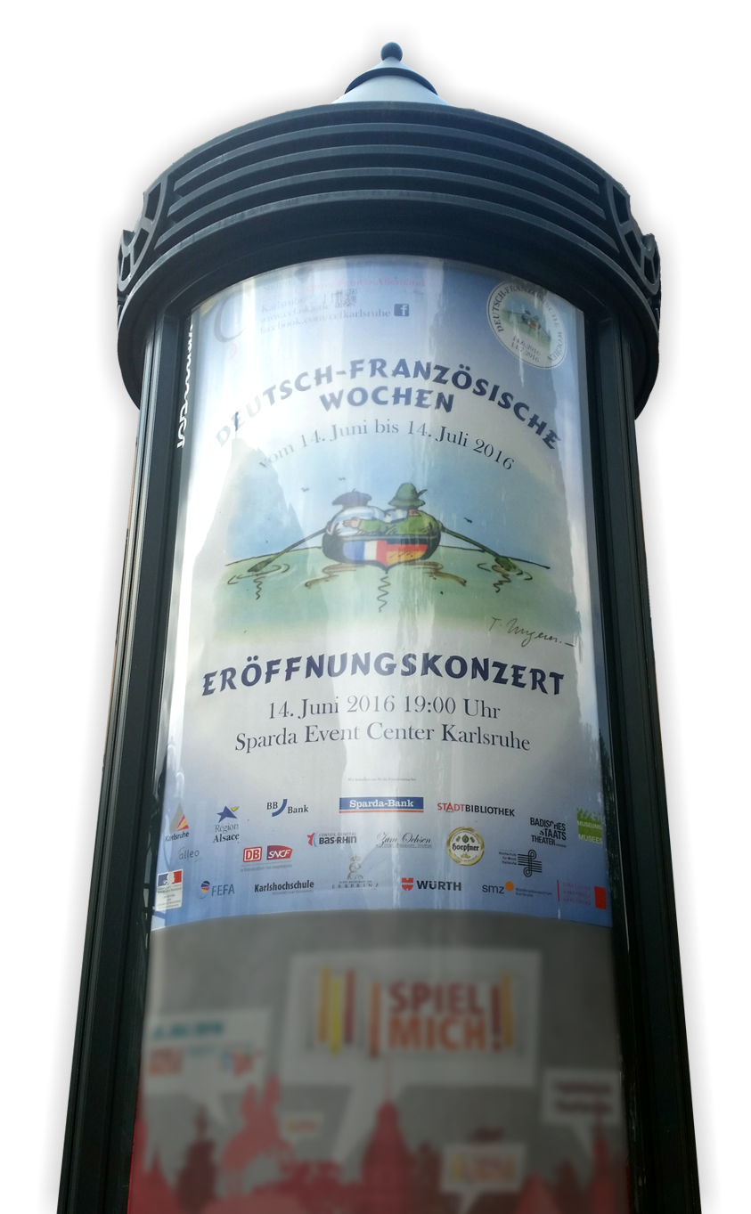 Litfaßsäule deutsch-französische Wochen, Centre Cultur Franco-Allemand, Karlsruhe