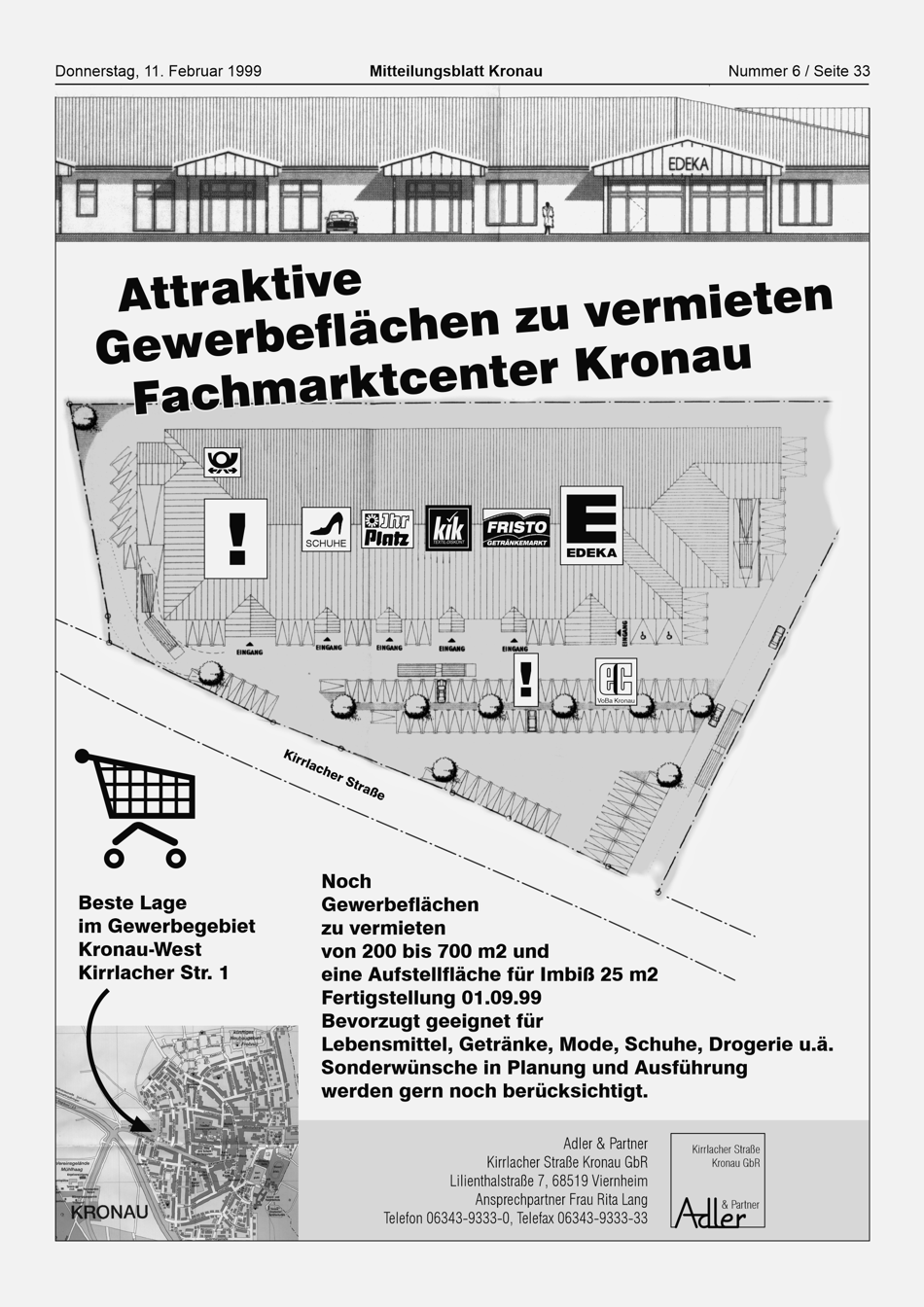 Anzeige Neubau Fachmarktcenter, Kronau