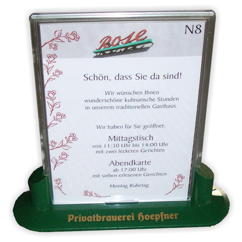 Tischaufsteller Restaurant Rose, Rheinstetten