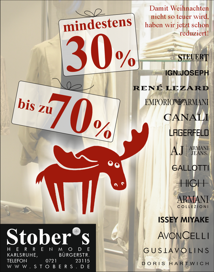 Anzeige Stober*s Herrenmode, Karlsruhe