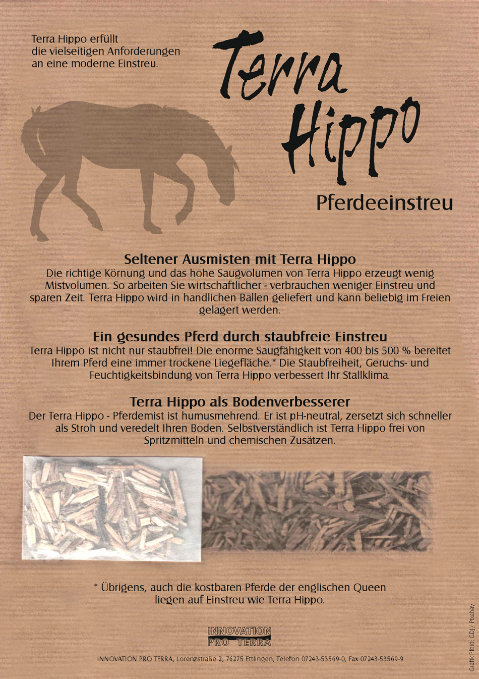 Flyer Pferdeeinstreu, Innovation pro Terra, Ettlingen