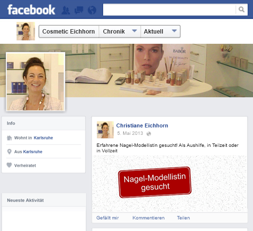 Ausschnitt Facebook Cosmetic Eichhorn, Karslruhe